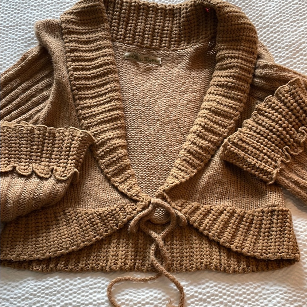 Miss Me Vintage Tan Chunky Knit Cardigan with Tie Closure